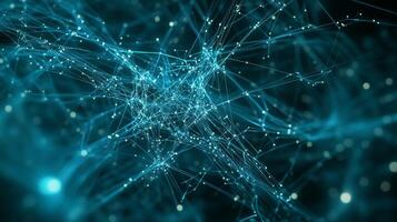 Intricate network of glowing blue lines interconnected with bright nodes in a digital space photo