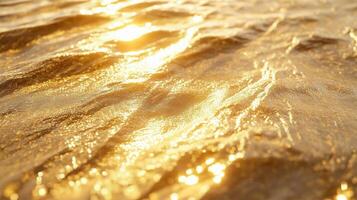 dorado luz de sol reflejando en amable Oceano olas a atardecer, creando un sereno y tranquilo costero atmósfera foto