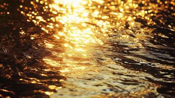 Golden sunlight reflects off water surface in a tranquil outdoor setting during late afternoon photo