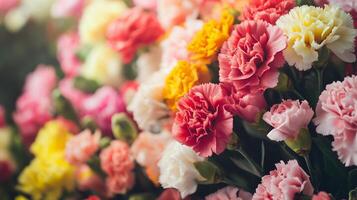 A vibrant array of blooming carnations in a garden showcasing various colors and textures during the daytime in spring photo