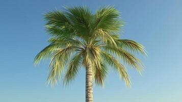 Tall palm tree under a clear blue sky on a warm sunny day in a tropical setting by the coast photo