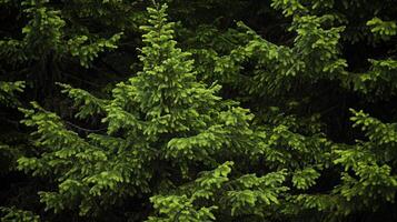 Lush green spruce trees thriving in a dense forest setting during the bright daylight of early summer photo