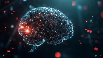 Abstract representation of a digital brain with glowing connections in a dark setting showcasing neural activity photo