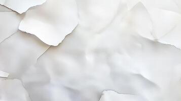 Torn white paper pieces overlapping to create a textured background suitable for various artistic and design applications photo