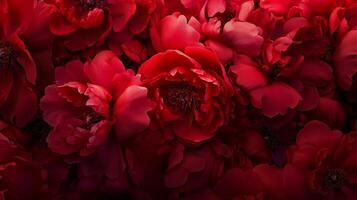 Vibrant red peonies in full bloom create a lush floral display in a garden during the peak of springtime photo