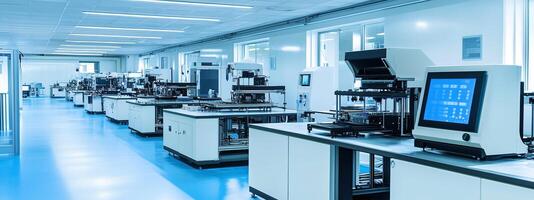 Modern manufacturing facility with advanced machinery operating in a brightly lit workspace during daytime photo