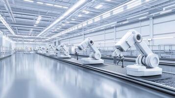 Robotic arms operate on an assembly line in a modern factory showcasing advanced automation technology in action photo