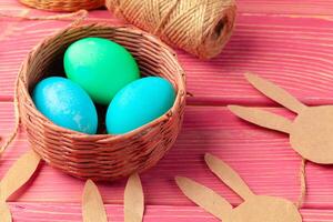 Easter concept with bunny paper decoration with copy space photo