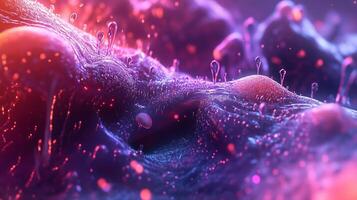 Abstract representation of colorful microorganisms in a vibrant, glowing environment during a scientific visualization project photo