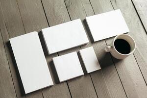 Working place, wooden table photo