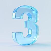 A three-dimensional light blue number three on a plain background showcasing modern design elements and simplicity photo