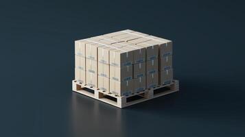 Stack of cardboard boxes on a wooden pallet in a warehouse setting, prepared for shipping logistics and distribution activities photo