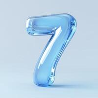 Stylized translucent number seven in blue on a light background with a glossy finish, ideal for design projects or numeric representations photo