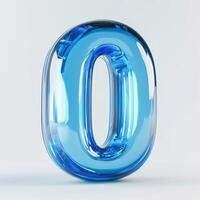 A vibrant blue glass numeral zero displaying modern design and captivating transparency on a soft background photo