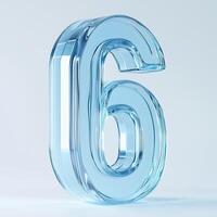 Translucent number six displayed artistically with a soft blue gradient background, emphasizing clarity and aesthetics in digital design photo