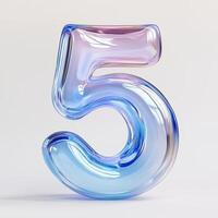 A vibrant glass number five in soft blue and pink hues set against a light background, emphasizing creativity and modern design photo