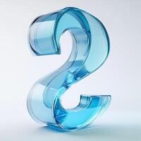 A translucent blue number two in a modern design against a light background, showcasing artistic typography and color photo
