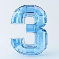 Three-dimensional transparent blue number three showcasing modern design and simplicity in a minimalist style photo