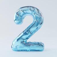 Elegant translucent blue number two sculpture designed for modern decor, capturing light beautifully against a clean background photo