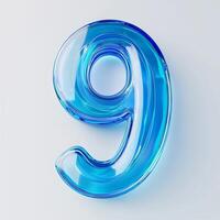 A translucent blue number nine displayed against a light background, showcasing its sleek and modern design photo