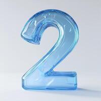 Stylish translucent blue number two displayed on a bright background, showcasing modern design and unique texture photo