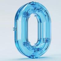A transparent blue zero-shaped sculpture illuminated against a minimalist backdrop showcasing modern design concepts photo