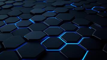 Abstract hexagonal pattern illuminated with blue light, creating a futuristic background design photo
