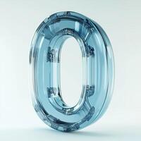 Transparent blue inflatable number zero floating against a light backdrop creating a playful and modern visual effect photo