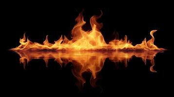 Flames reflecting on a dark surface create a captivating visual display of light and movement in a serene atmosphere photo