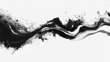 Abstract black and white fluid art with dynamic splashes and smooth waves created on a blank canvas photo