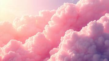 A tranquil view of pastel pink clouds illuminated by soft sunlight in the sky during the early evening hours photo