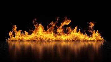 Bright flames dance above a reflective surface, creating a mesmerizing display of fire against a dark background at night photo