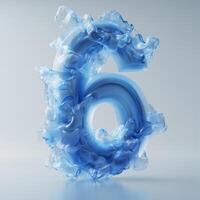 Artistic rendering of the number six in swirling blue hues, showcasing fluid dynamics and abstract design elements photo