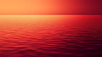 sereno puesta de sol terminado calma aguas reflejando vibrante rojo y naranja matices a el horizonte, creando un pacífico atmósfera a crepúsculo foto