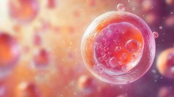 Microscopic view of vibrant cells with intricate structures in a dynamic, colorful environment photo