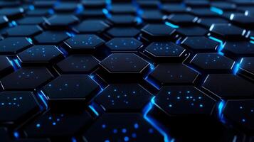 Abstract hexagonal pattern glowing in blue light against a dark background, creating a futuristic digital atmosphere photo