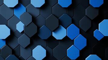 A modern abstract design featuring various blue hexagonal shapes arranged in a creative pattern against a dark background photo