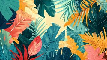 Colorful tropical leaves create a vibrant natural backdrop in a sunny environment with diverse foliage patterns and textures photo