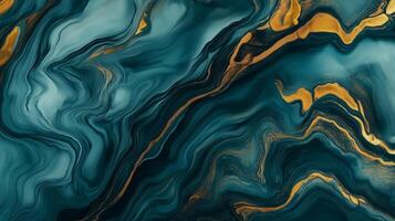 A vibrant abstract swirl of teal and gold colors creating dynamic patterns reminiscent of flowing water and natural textures photo