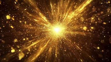 Golden explosion of light and particles in a dynamic display of energy and motion photo