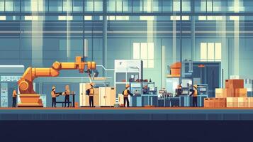 Workers operating machinery in a modern factory setting during daylight hours photo