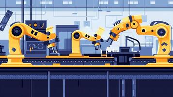Automated robotic arms in a modern manufacturing facility working on assembly line processes during daytime operations photo