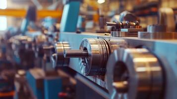Close-up view of precision machine parts in an industrial workshop during daytime operations photo