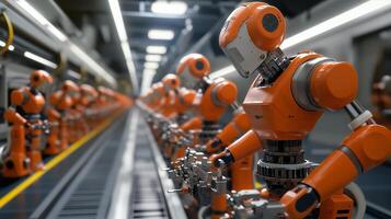 Automated robots working efficiently on an assembly line in a high-tech manufacturing facility photo