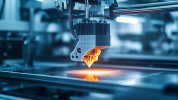 Advanced 3D printer actively creating a detailed object in a modern workshop during daylight hours photo