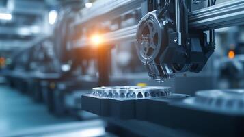 Advanced robotic arm assembling precision parts in a modern manufacturing facility during daytime operations photo