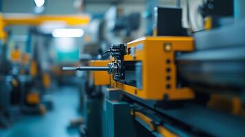 Industrial machine in a workshop setting operating during the day, showcasing precision engineering and manufacturing processes photo
