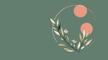 Artistic representation of botanical elements with soft circular forms on a muted green background in a modern aesthetic style photo