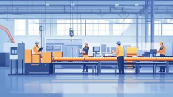 Workers in a modern manufacturing facility engaged in assembly tasks during daytime operations photo