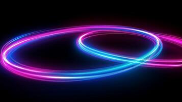 Vibrant swirl of blue and pink glowing lines against a dark background, creating a dynamic and energetic visual experience photo
